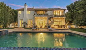 Luxury Bel Air Crest estate with pool and outdoor living spaces at twilight