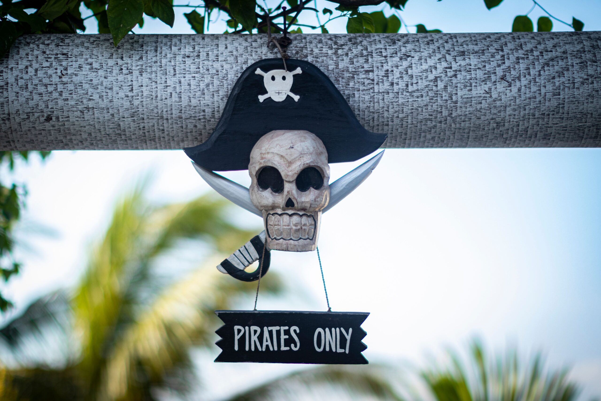 Pirate skull decoration with “Pirates Only” sign in Dana Point, representing the Maritime Festival and September 2026 Orange County events.